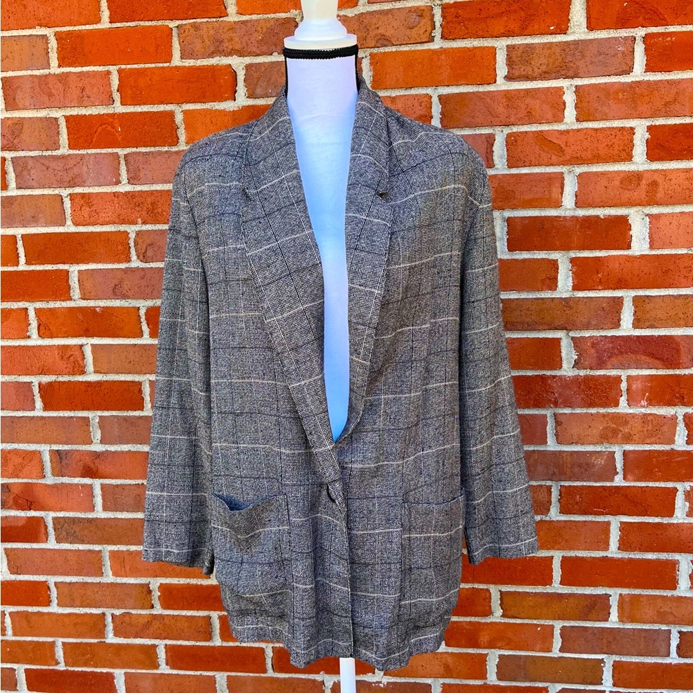 Vintage Marilyn TOGS Single Button Black & Tan  Blazer with Pockets Womens Large